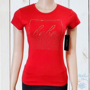 NWT BEBE AUTHENTIC WOMEN'S RED CREW NECK SHORT SLEEVE T-SHIRT SIZE S M L XL